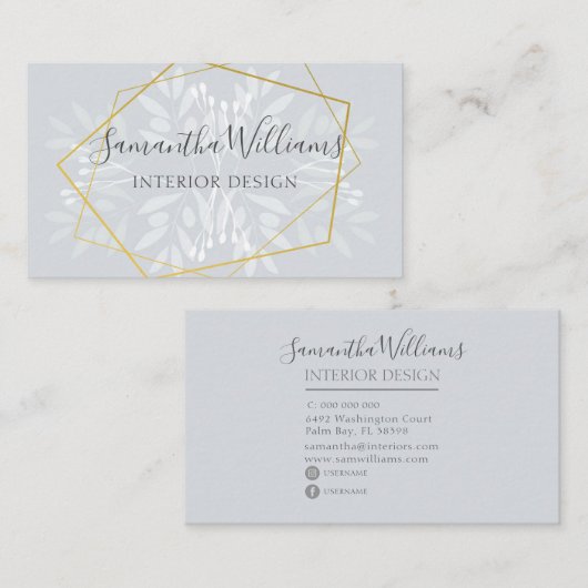 Stoffig blauw bloemig en geometrisch visitekaartje (Voorkant / Achterkant)