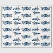 Stoffig blauw bloemig inpakpapier (Vlak)