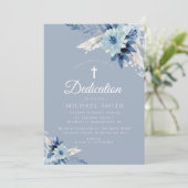 Stoffig blauw bloemig moderne toewijding uitnodigi kaart (Staand voorkant)