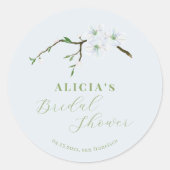 Stoffig blauw bloemig sierlijk lente vrijgezellenf ronde sticker (Voorkant)