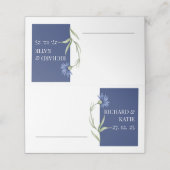 Stoffig blauw bloemig Stijlvol QR code Bruiloft Plaatskaartje (Buitenkant ongevouwen)