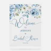 Stoffig blauw bloemig vrijgezellenfeest Welkom Acryl Bord (Voorkant)