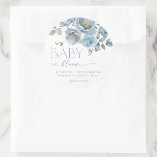 Stoffig blauw bloemige rozen baby in bloom boy sho ronde sticker (Tas)
