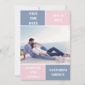 Stoffig blauw blush kleur blok bruiloft Save the D Date (Voorkant)