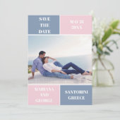 Stoffig blauw blush kleur blok bruiloft Save the D Date (Staand voorkant)