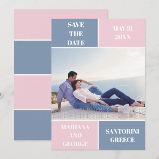 Stoffig blauw blush kleur blok bruiloft Save the D Date (Voorkant / Achterkant)