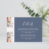 Stoffig Blauw & Blush Roze Bloemen Waterverf bruil Informatiekaartje (Staand voorkant)