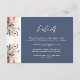 Stoffig Blauw & Blush Roze Bloemen Waterverf bruil Informatiekaartje