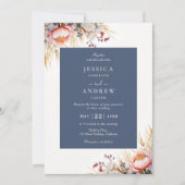 Stoffig Blauw & Blush Roze Bloemen Waterverf bruil Kaart (Voorkant)