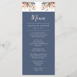 Stoffig Blauw & Blush Roze Bloemen Waterverf bruil Menu