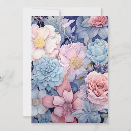 Stoffig Blauw, Blush Roze en Zilver Bloemen Bruilo Kaart (Achterkant)