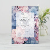 Stoffig Blauw, Blush Roze en Zilver Bloemen Bruilo Kaart (Staand voorkant)