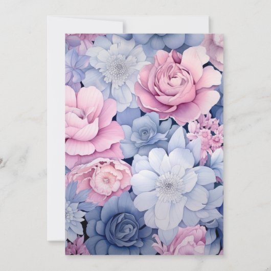 Stoffig Blauw, Blush Roze en Zilver Bloemen Bruilo Kaart (Achterkant)