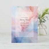 Stoffig Blauw, Blush Roze en Zilveren Inkt Bruilof Kaart (Staand voorkant)