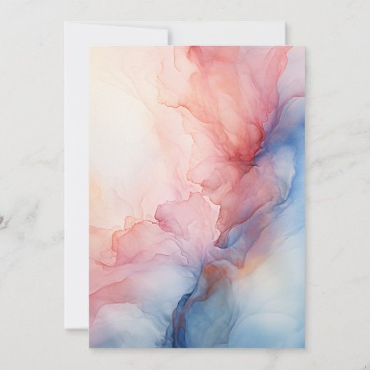 Stoffig Blauw, Blush Roze en Zilveren Inkt Bruilof Kaart (Achterkant)