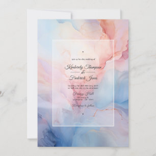 Stoffig Blauw, Blush Roze en Zilveren Inkt Bruilof Kaart