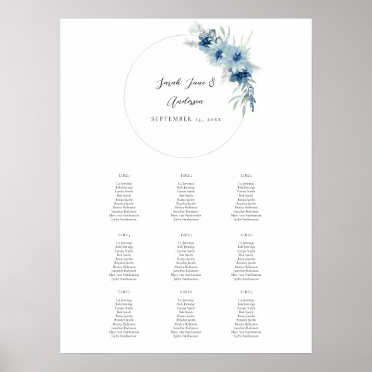 Stoffig Blauw Boho Bloemen Event Zitkaarten 9 V2 Poster (Voorkant)