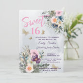 Stoffig blauw boho waterverf bloemengroen kaart (Staand voorkant)