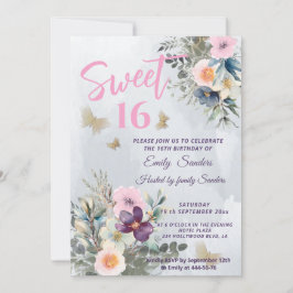 Stoffig blauw boho waterverf bloemengroen kaart