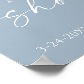 Stoffig blauw boho witte bloemen baby shower welko poster (Hoek)