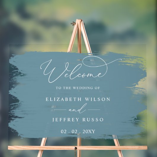 Stoffig Blauw Borstel Streken Bruiloft Welkom Acryl Bord (Neutraal)