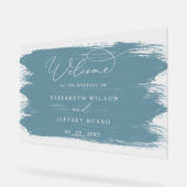 Stoffig Blauw Borstel Streken Bruiloft Welkom Acryl Bord (Hoek)