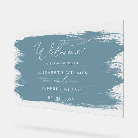 Stoffig Blauw Borstel Streken Bruiloft Welkom Acryl Bord (Hoek)