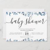 stoffig blauw botanisch baby shower kaart (Voorkant)