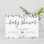 stoffig blauw botanisch baby shower kaart (Staand voorkant)