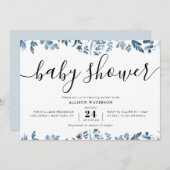 stoffig blauw botanisch baby shower kaart (Voorkant / Achterkant)