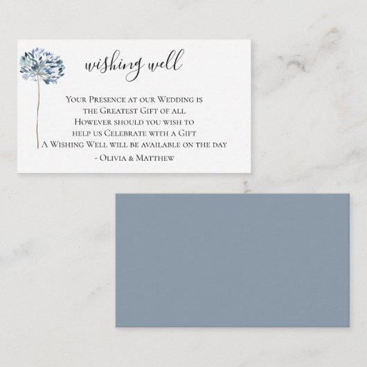 Stoffig Blauw Botanisch Bruiloft Wishing Well Informatiekaartje (Voorkant / Achterkant)
