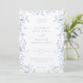 Stoffig Blauw Botanische Tuin Bloemen Bruiloft Kaart (Staand voorkant)