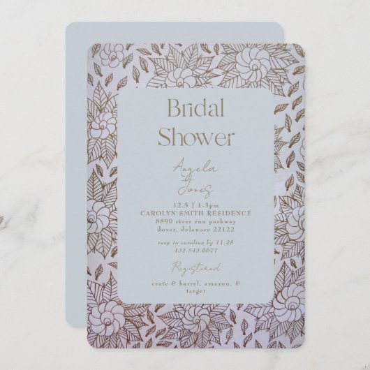  Stoffig Blauw Bruidsdouche Uitnodiging (Voorkant / Achterkant)