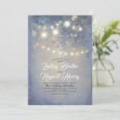 Stoffig Blauw Bruiloft | Rustieke String Lights Kaart (Staand voorkant)