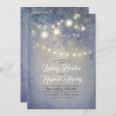 Stoffig Blauw Bruiloft | Rustieke String Lights Kaart (Voorkant / Achterkant)