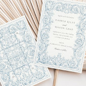 stoffig blauw bruiloft scrollwork kaart