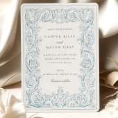 stoffig blauw bruiloft scrollwork kaart