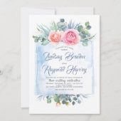 Stoffig Blauw Bruiloft | Slate Blue en Blush Pink Kaart (Voorkant)