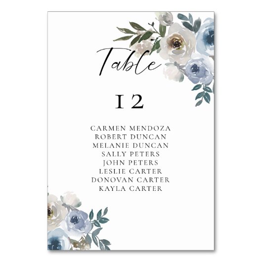 Stoffig Blauw Bruiloft Tafel Zitkaart Kaart (Achterkant)