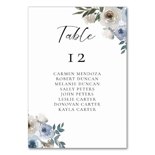 Stoffig Blauw Bruiloft Tafel Zitkaart Kaart (Voorkant)