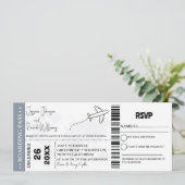 Stoffig blauw Bruiloft uitnodiging Boarding pass t (Staand voorkant)