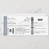 Stoffig blauw Bruiloft uitnodiging Boarding pass t (Voorkant)