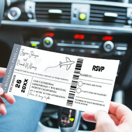 Stoffig blauw Bruiloft uitnodiging Boarding pass t