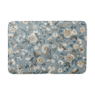 Stoffig Blauw Bruin Crème Cottage Bloemmotief Badmat