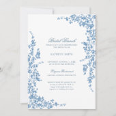 Stoffig Blauw Classic  Bloemen Bruidsbrunch Kaart (Voorkant)