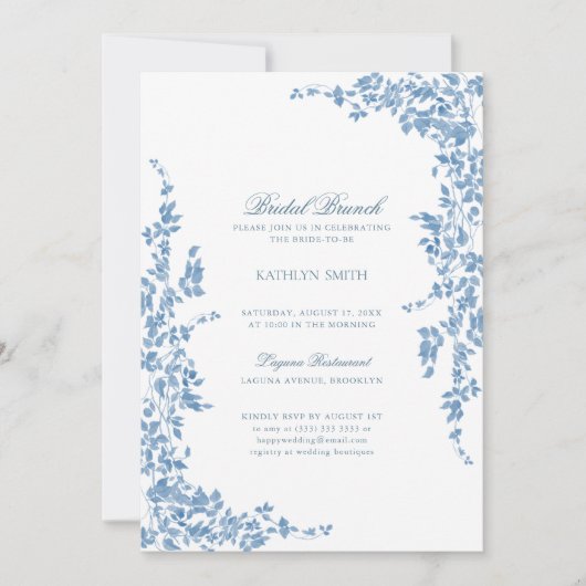 Stoffig Blauw Classic Bloemen Bruidsbrunch Kaart (Voorkant)