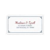 Stoffig Blauw & Donkerrood Adres Etiket (Voorkant)