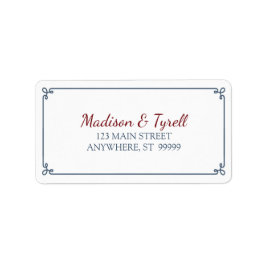 Stoffig Blauw & Donkerrood Adres Etiket