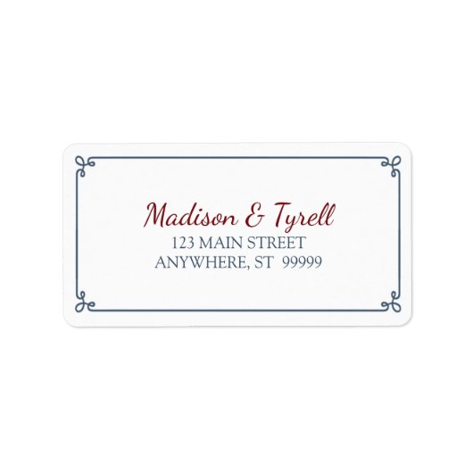 Stoffig Blauw & Donkerrood Adres Etiket (Voorkant)