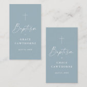 Stoffig blauw doopsel gunst tag plaatskaartje (Voorkant / Achterkant)